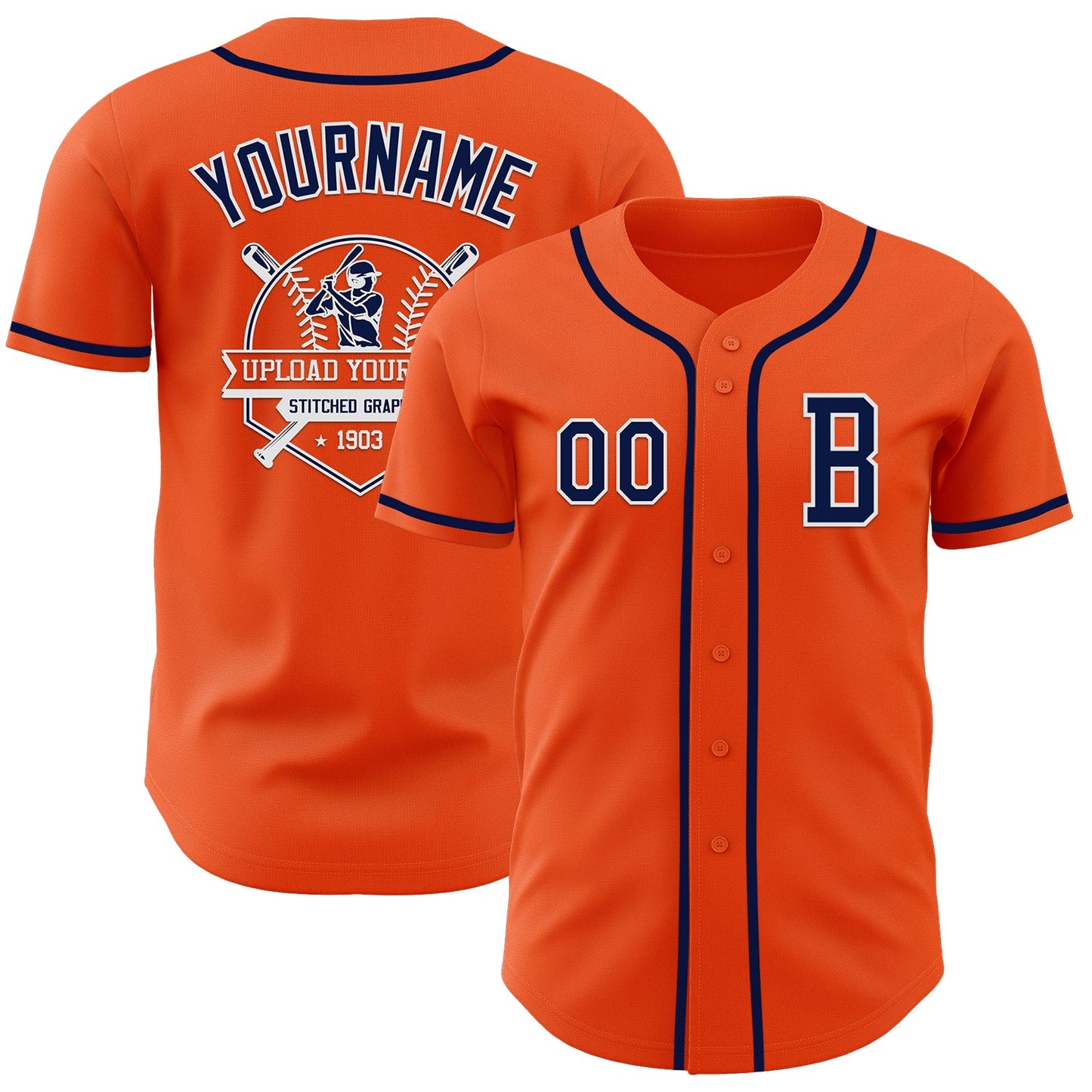 Custom Orange Navy-White Authentic Baseball Jersey view 5