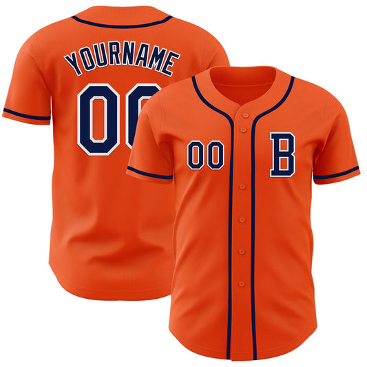 Custom Orange Navy-White Authentic Baseball Jersey - Main View
