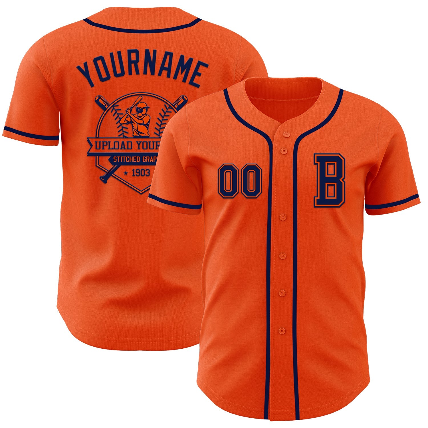 Custom Orange Navy Authentic Baseball Jersey view 5