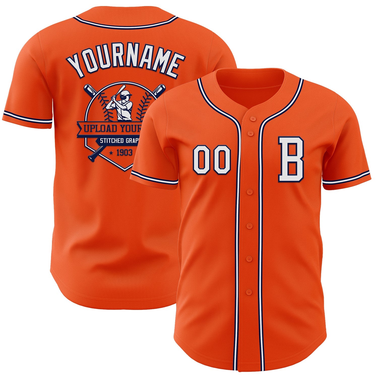 Custom Orange White-Navy Authentic Baseball Jersey view 5