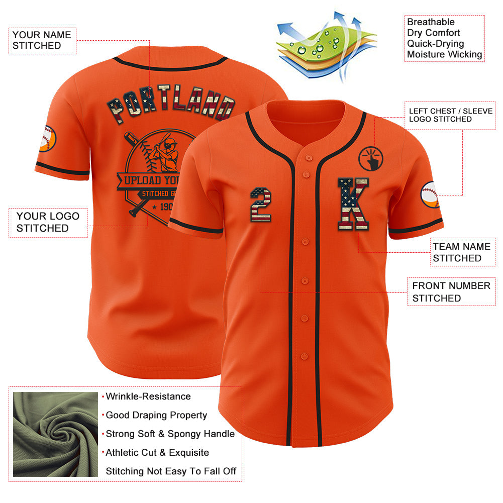 Custom Orange Vintage USA Flag-Black Authentic Baseball Jersey view 6