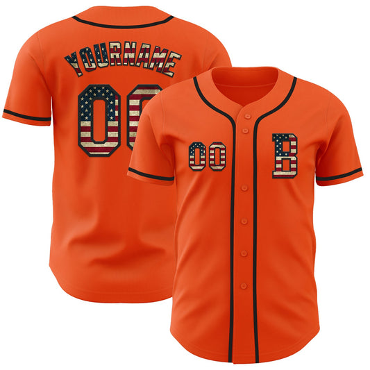 Custom Orange Vintage USA Flag-Black Authentic Baseball Jersey - Main View