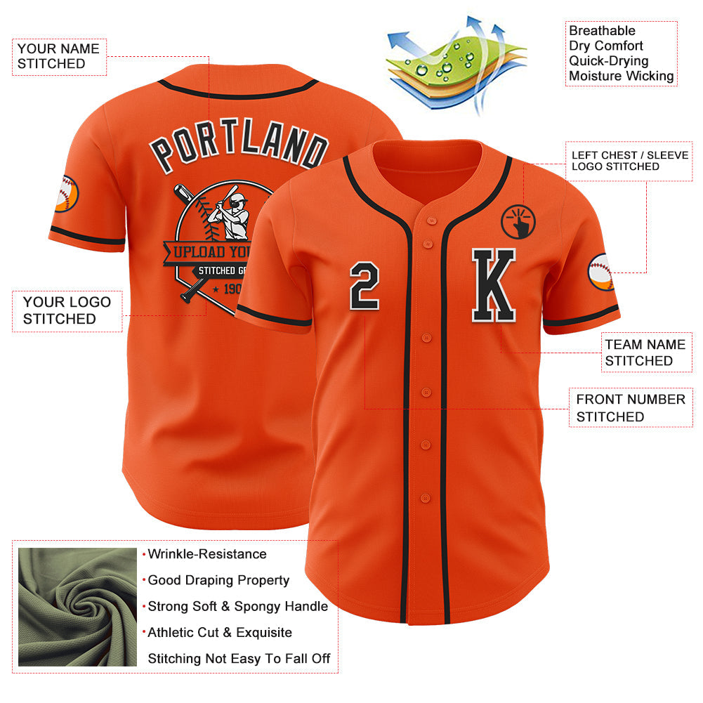Custom Orange Black-White Authentic Baseball Jersey view 6