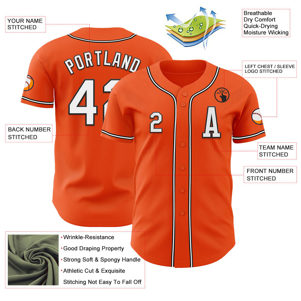 Custom Orange White-Black Authentic Baseball Jersey view 2