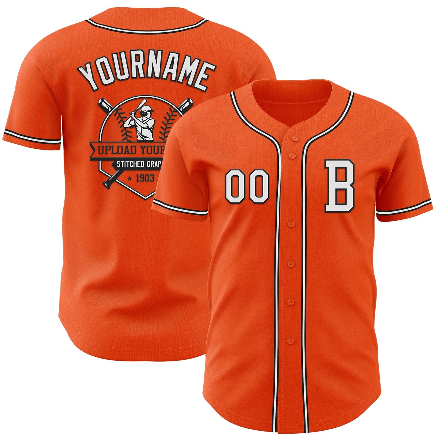Custom Orange White-Black Authentic Baseball Jersey view 5