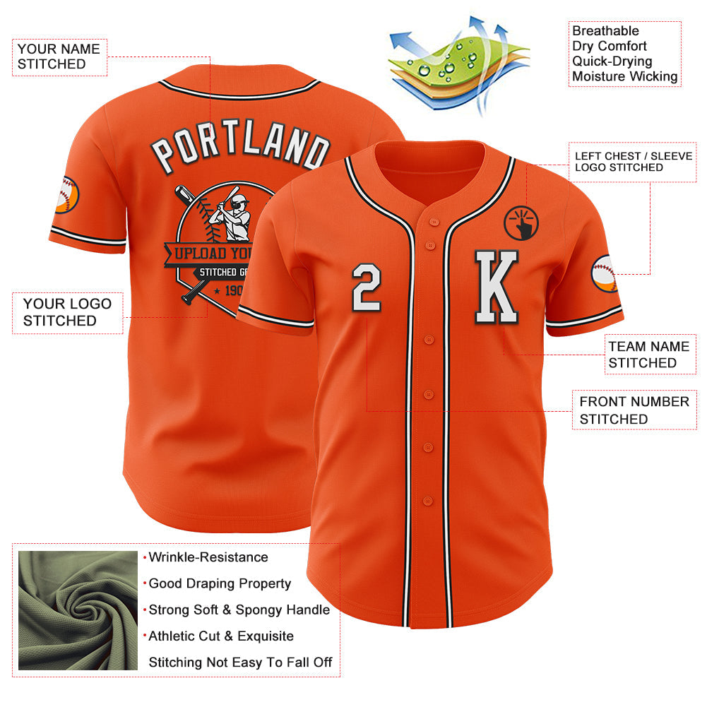 Custom Orange White-Black Authentic Baseball Jersey view 6