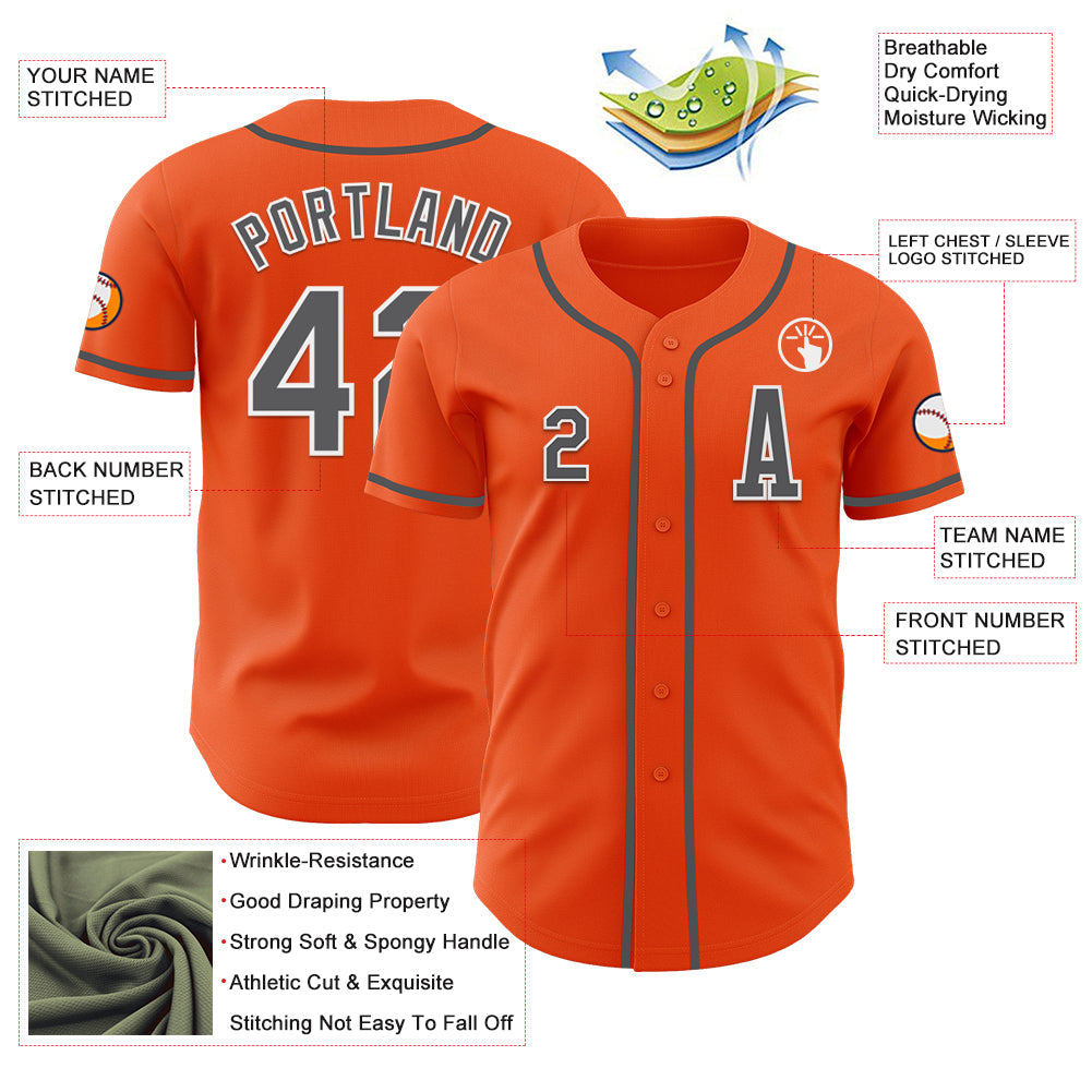Custom Orange Steel Gray-White Authentic Baseball Jersey view 2
