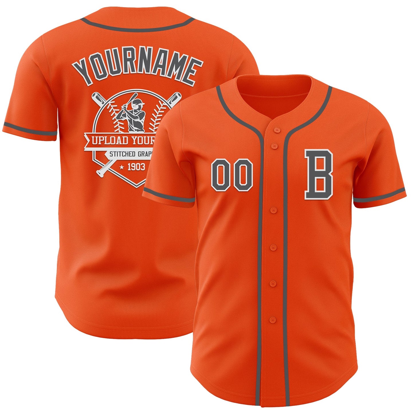 Custom Orange Steel Gray-White Authentic Baseball Jersey view 5