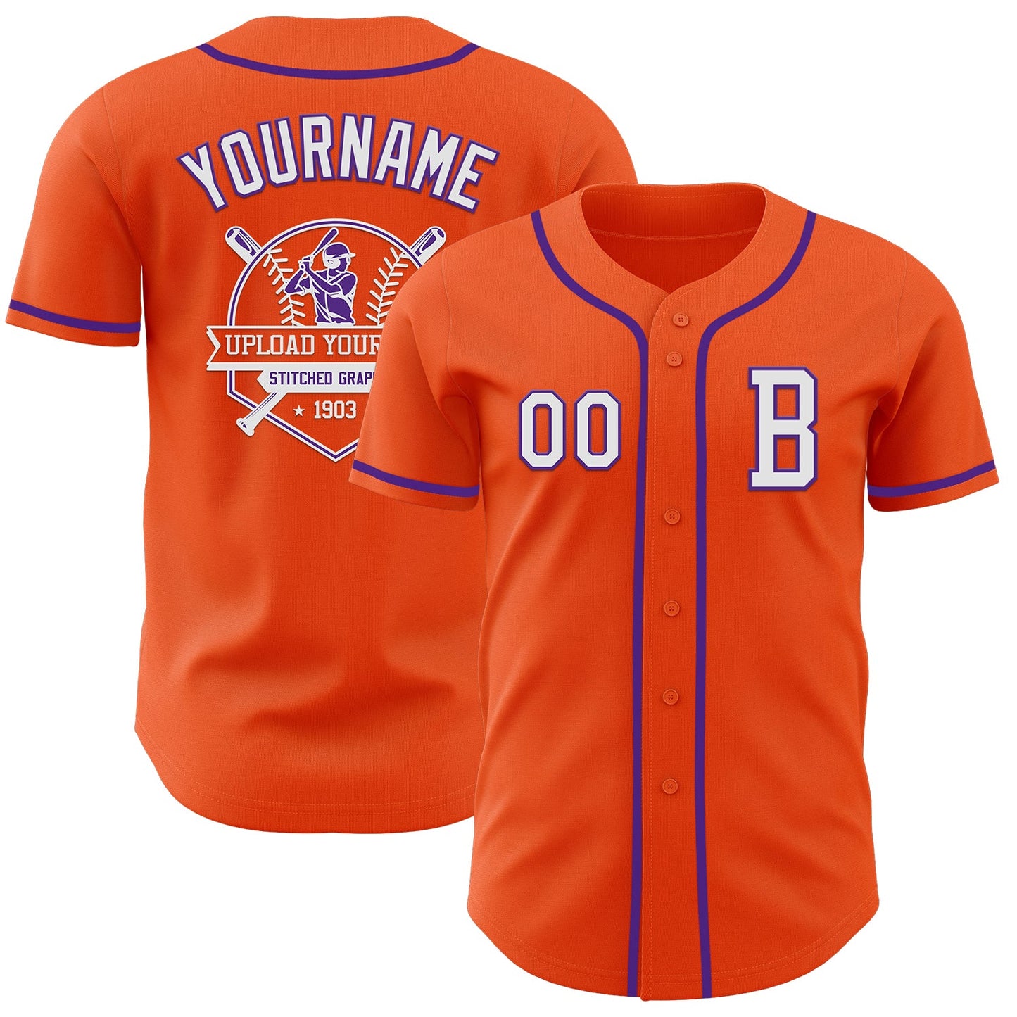 Custom Orange White-Purple Authentic Baseball Jersey view 5