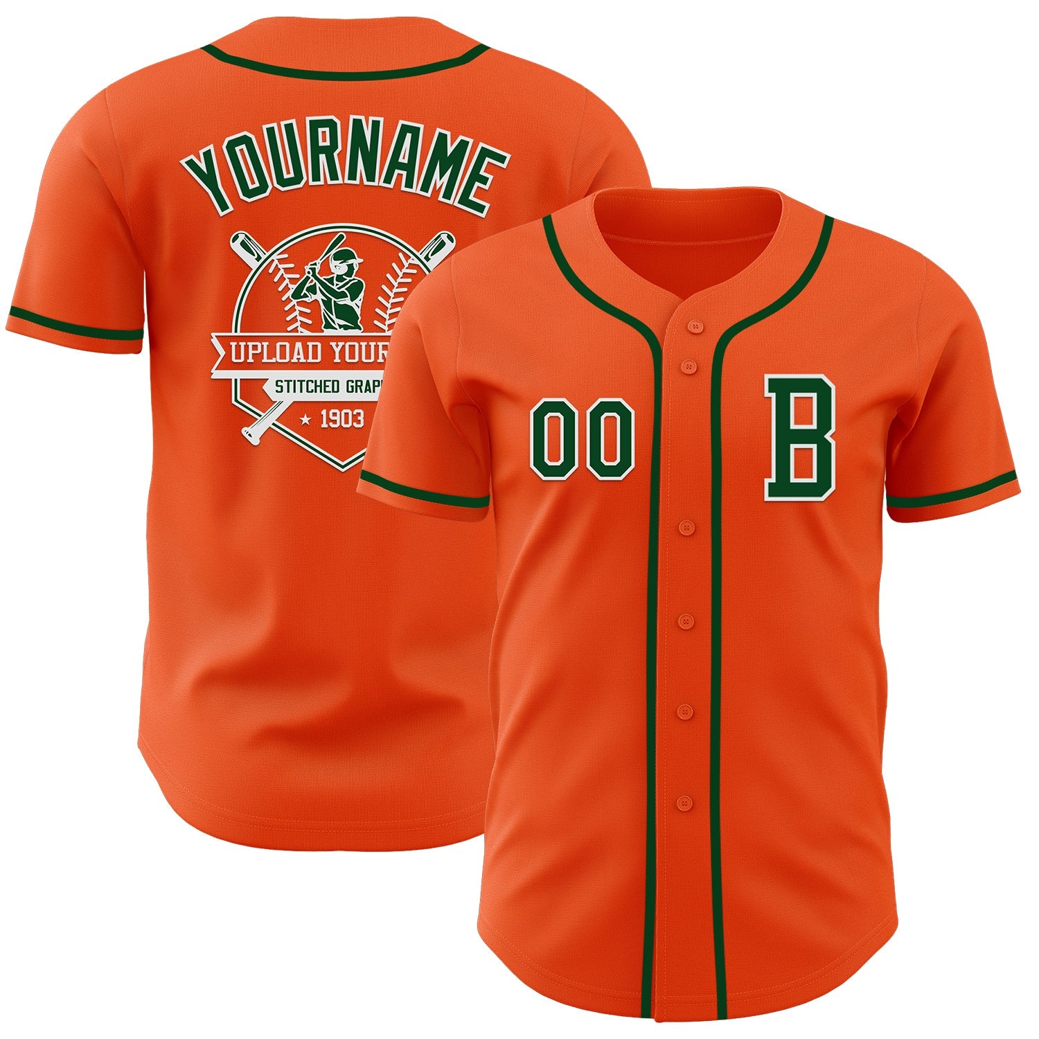 Custom Orange Green-White Authentic Baseball Jersey view 5