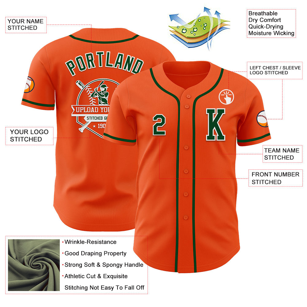 Custom Orange Green-White Authentic Baseball Jersey view 6