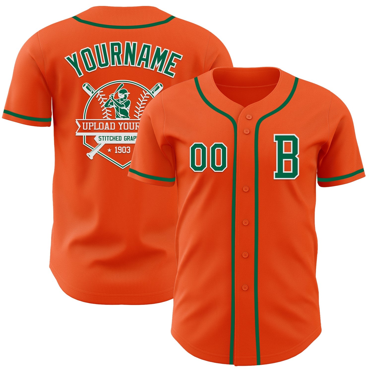 Custom Orange Kelly Green-White Authentic Baseball Jersey view 5