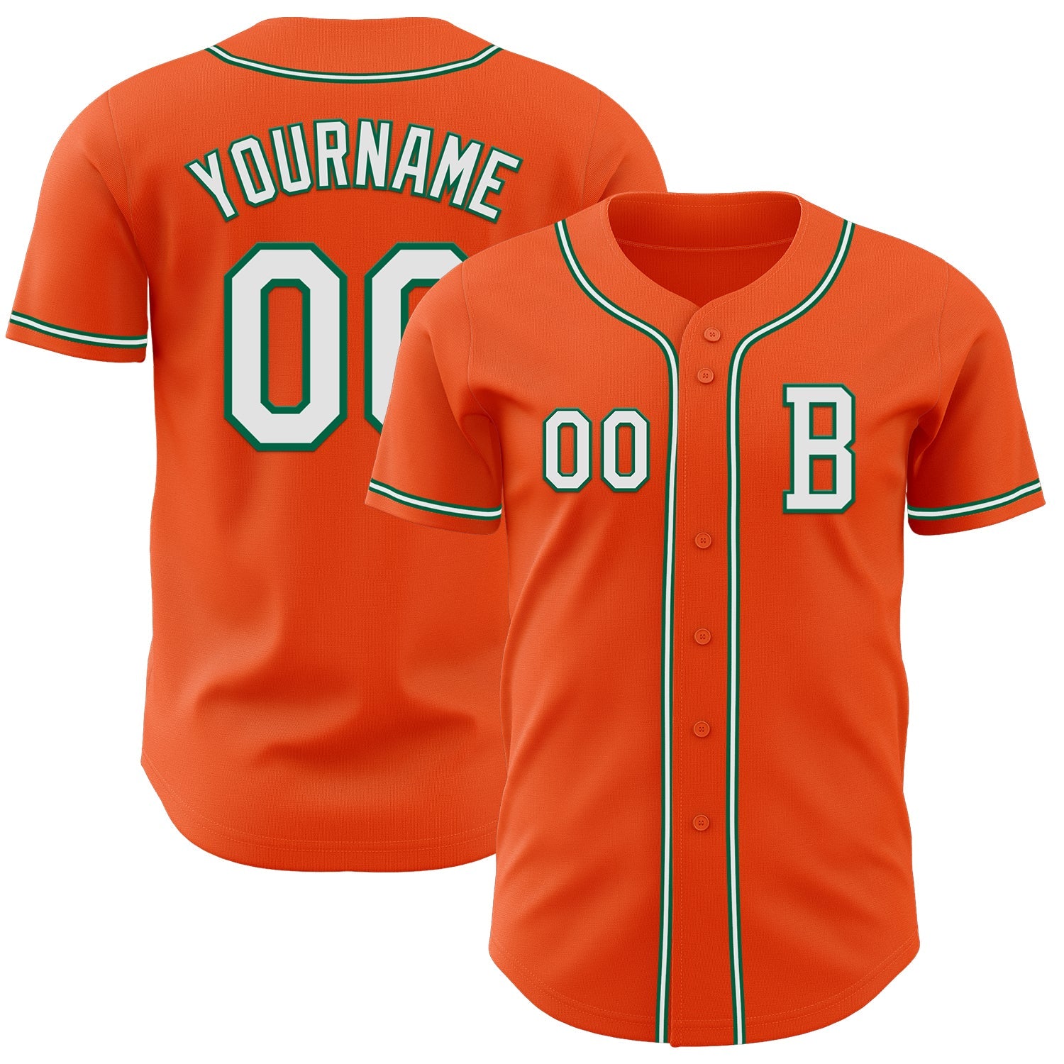 Custom Orange White-Kelly Green Authentic Baseball Jersey - Main View