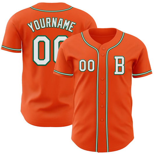 Custom Orange White-Kelly Green Authentic Baseball Jersey - Main View