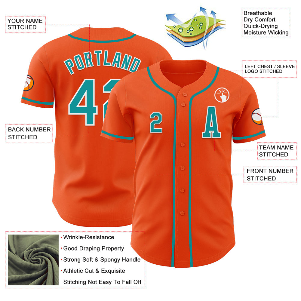 Custom Orange Teal-White Authentic Baseball Jersey view 2