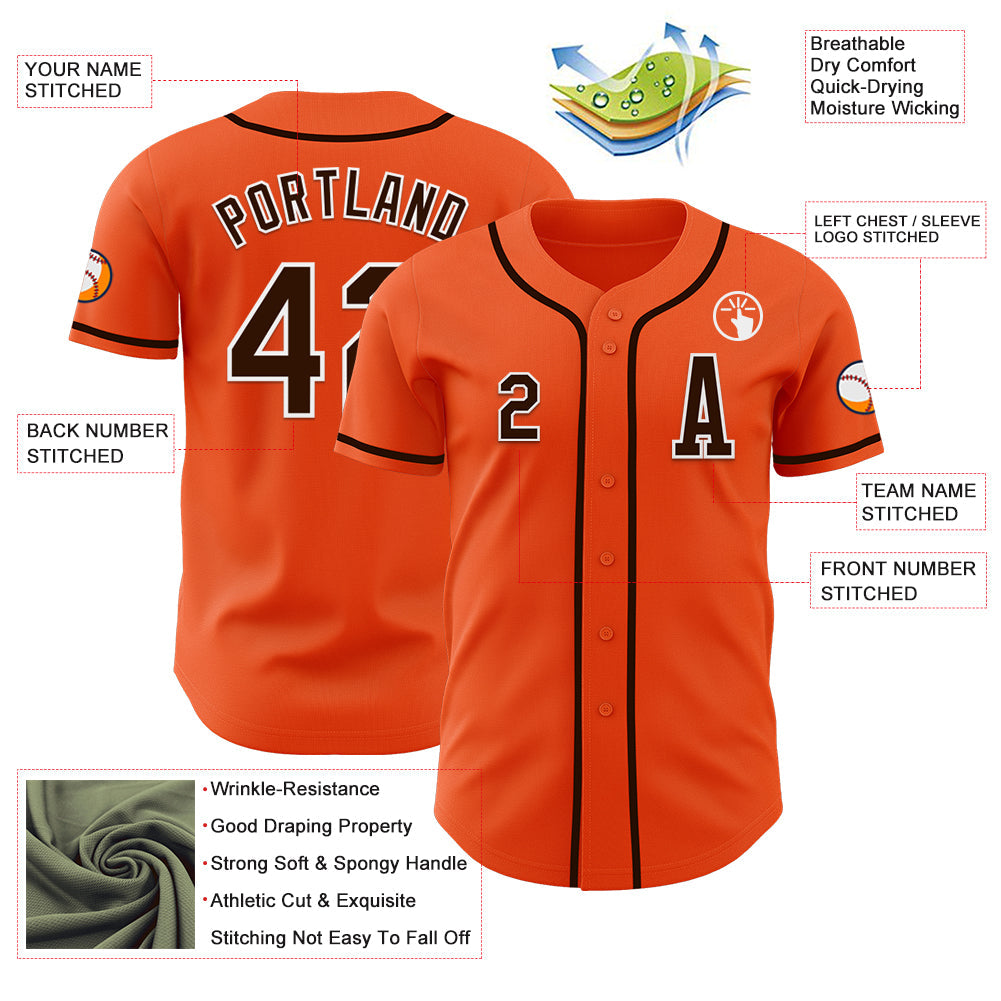 Custom Orange Brown-White Authentic Baseball Jersey view 2