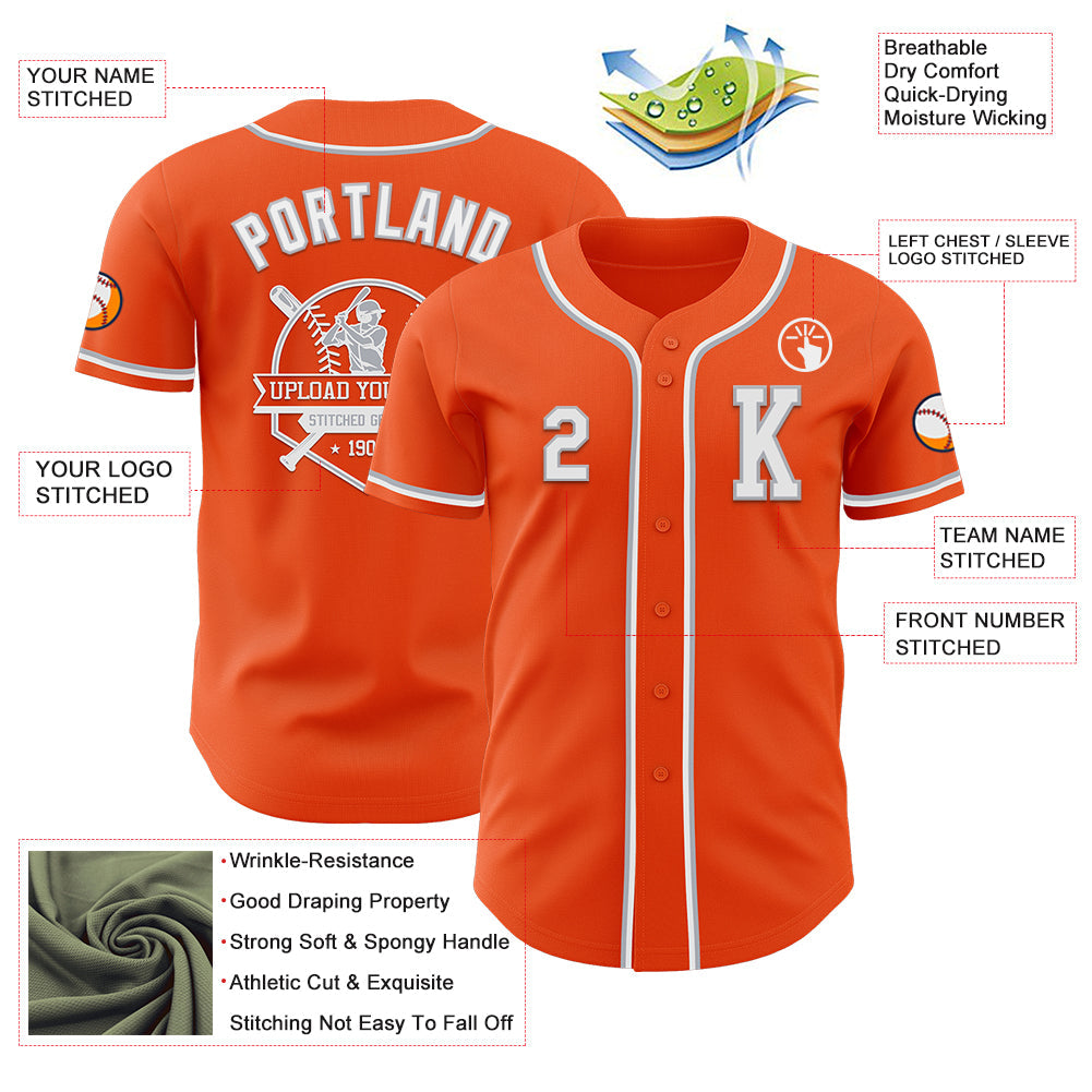 Custom Orange White-Gray Authentic Baseball Jersey view 6