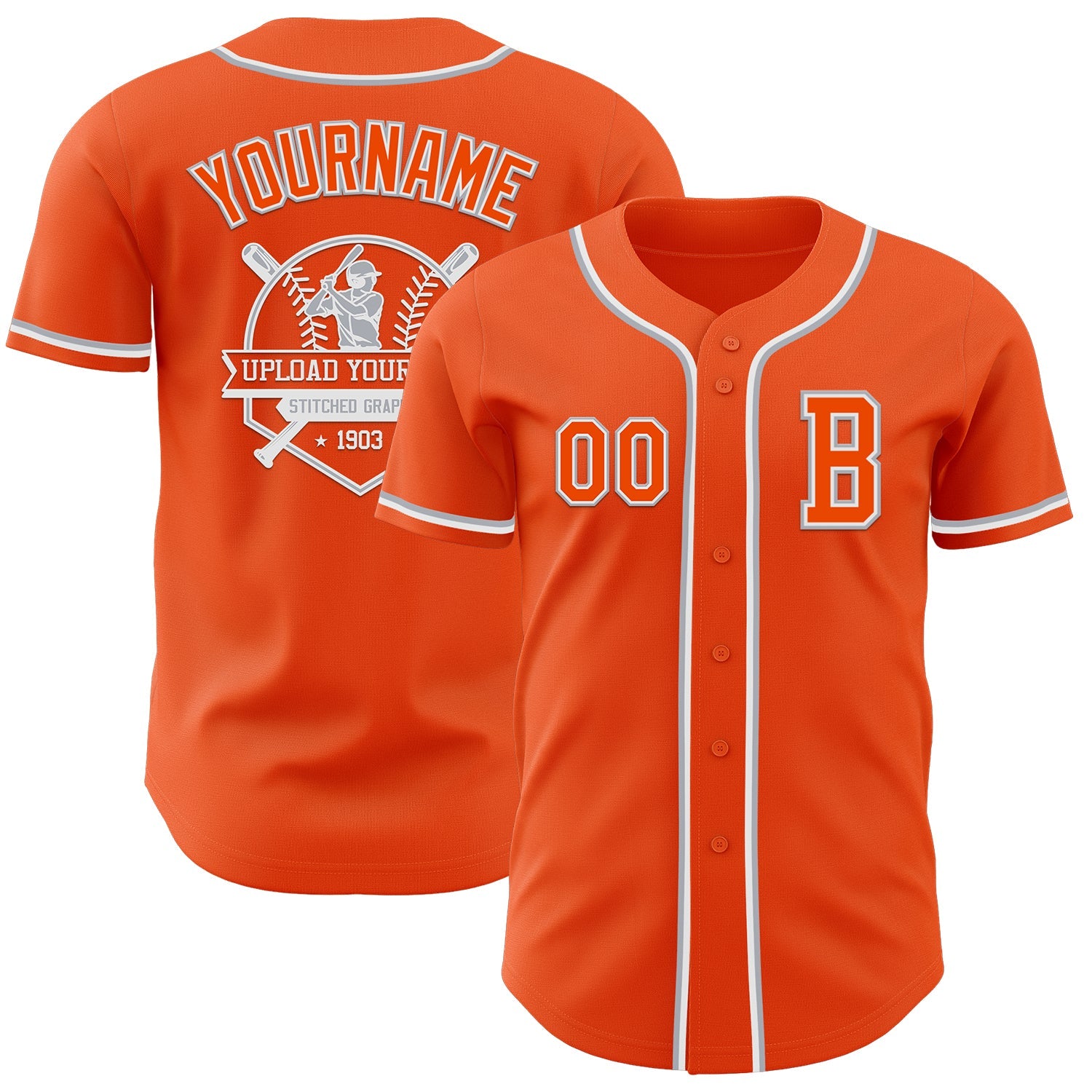 Custom Orange White-Gray Authentic Baseball Jersey view 5