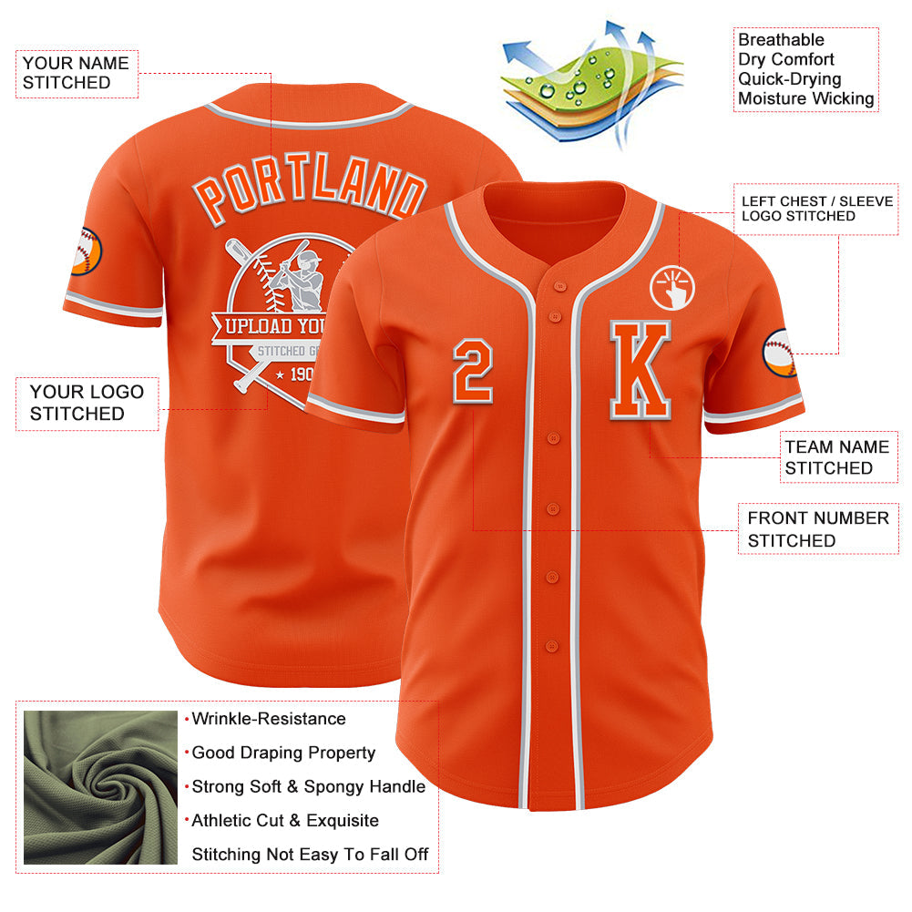 Custom Orange White-Gray Authentic Baseball Jersey view 6