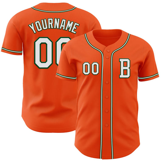 Custom Orange White-Green Authentic Baseball Jersey - Main View