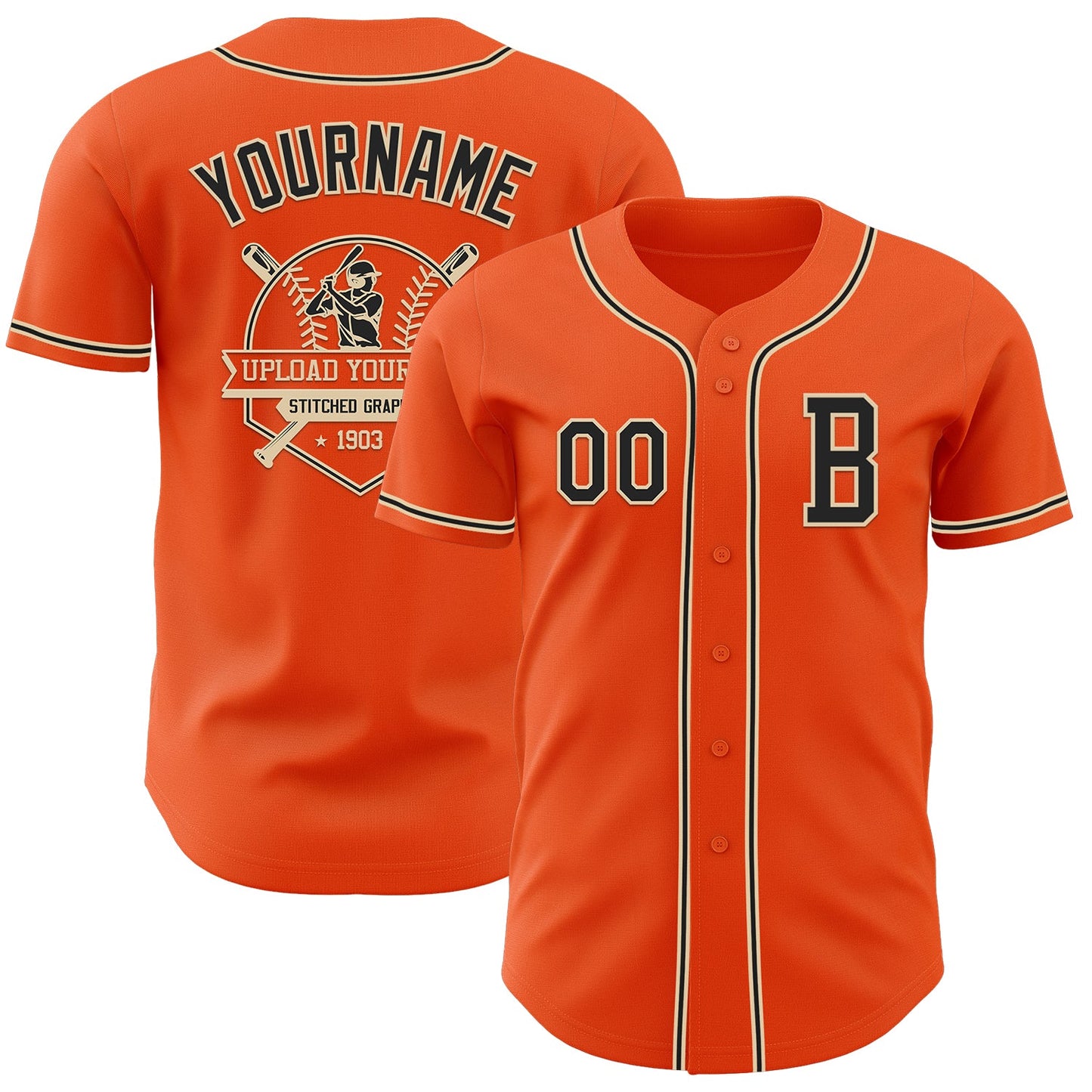 Custom Orange Black-City Cream Authentic Baseball Jersey view 5