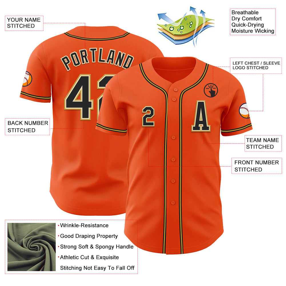 Custom Orange Black Cream-Old Gold Authentic Baseball Jersey view 2