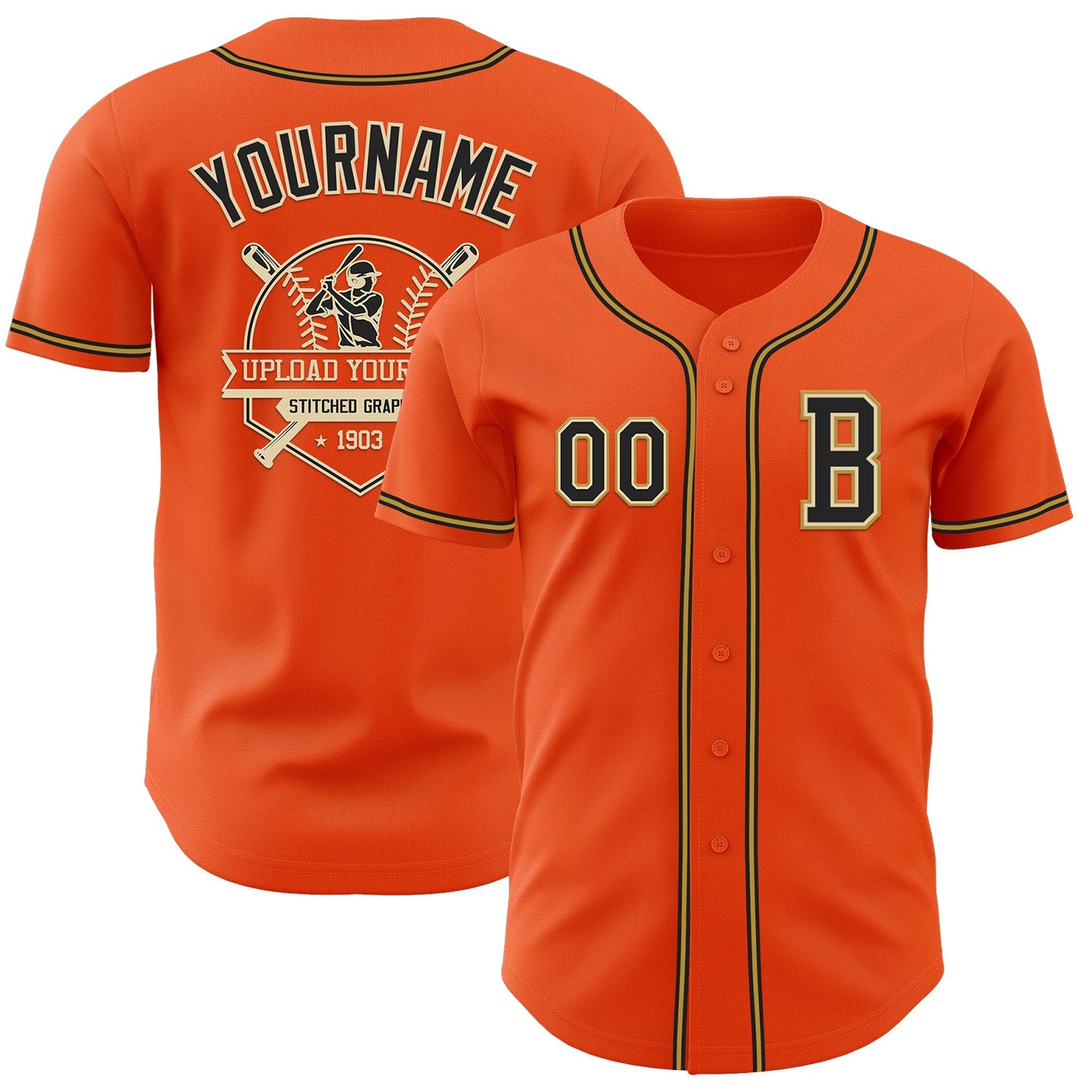 Custom Orange Black Cream-Old Gold Authentic Baseball Jersey view 5