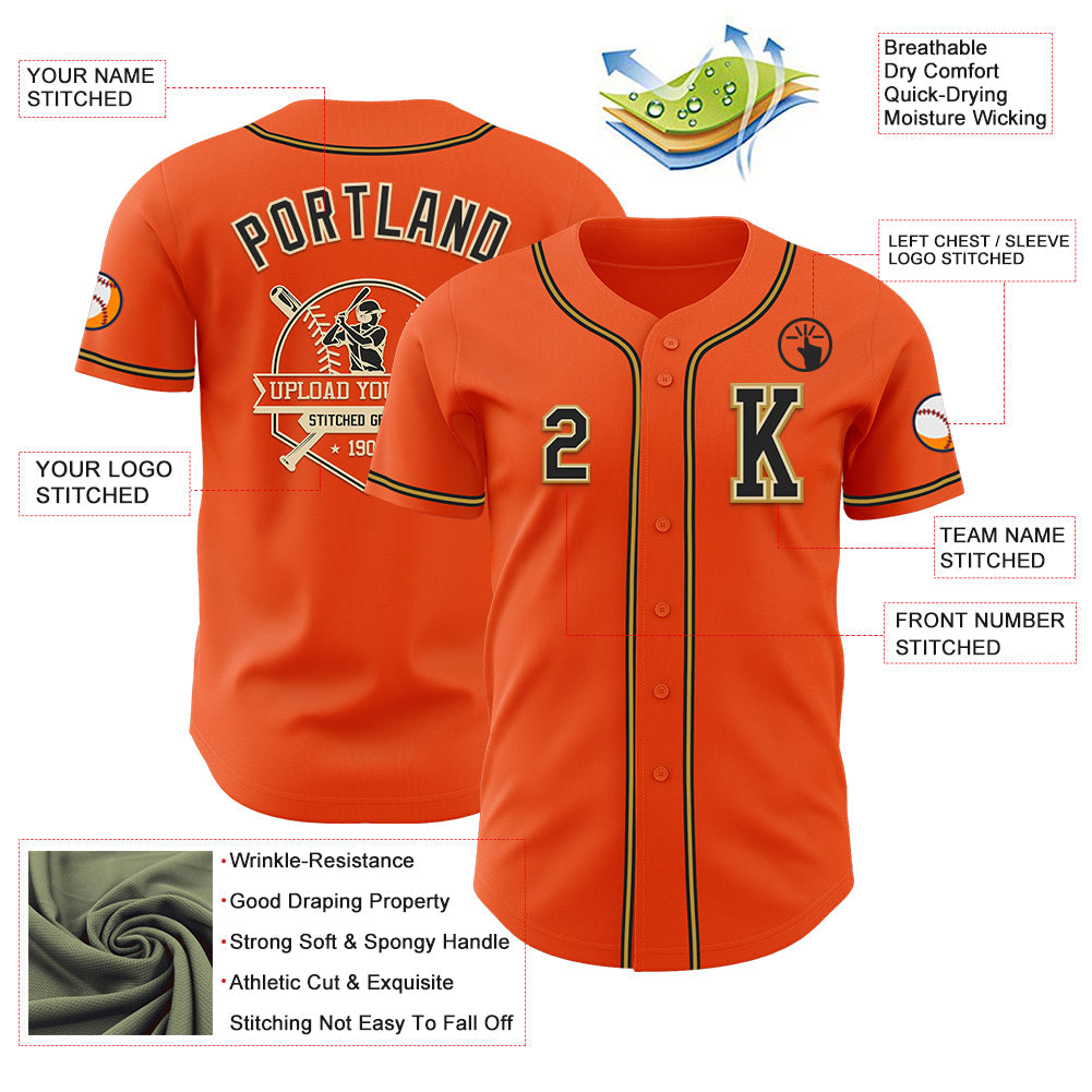Custom Orange Black Cream-Old Gold Authentic Baseball Jersey view 6
