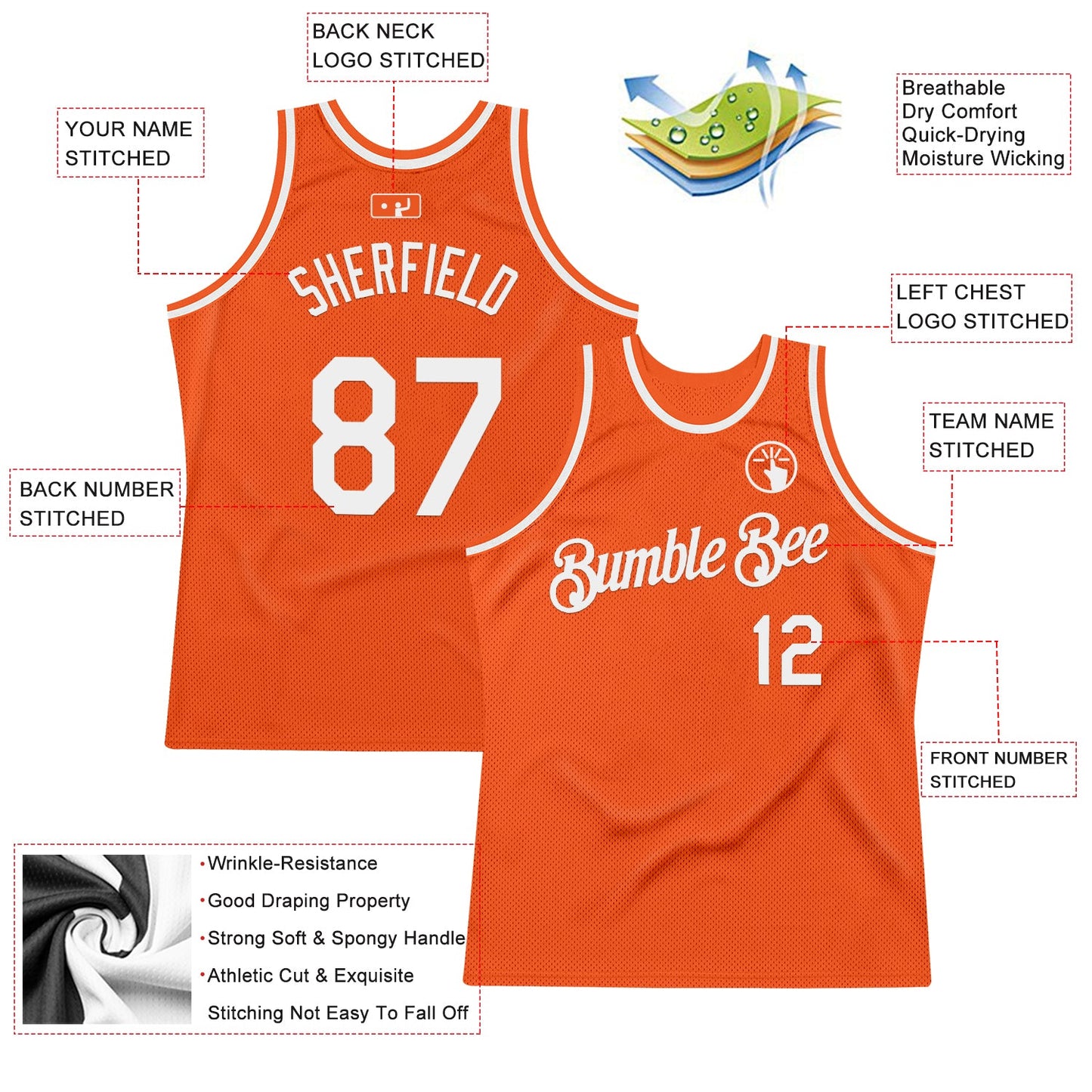 Custom Orange White Authentic Throwback Basketball Jersey view 2