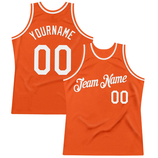 Custom Orange White Authentic Throwback Basketball Jersey - Main View