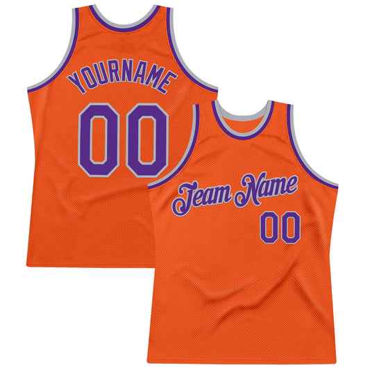Custom Orange Purple-Gray Authentic Throwback Basketball Jersey - Main View