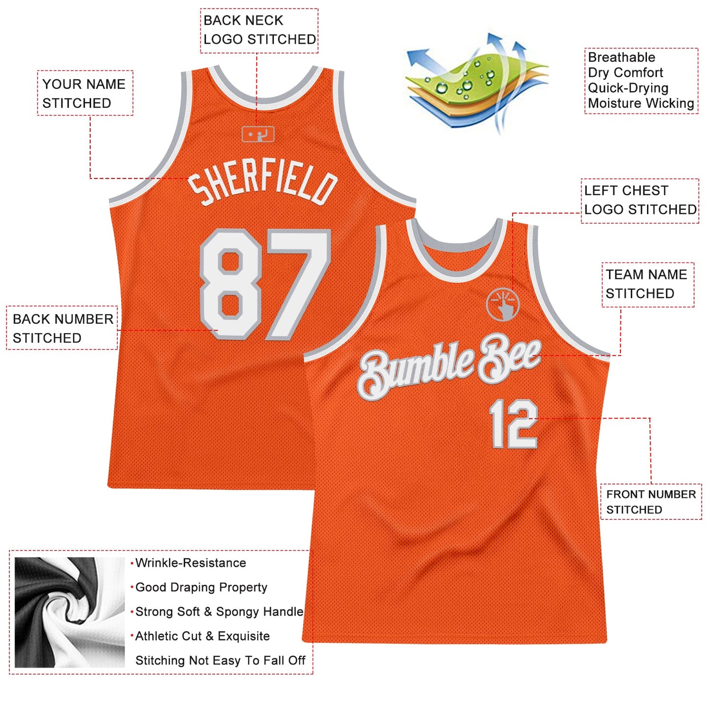 Custom Orange White-Gray Authentic Throwback Basketball Jersey view 2