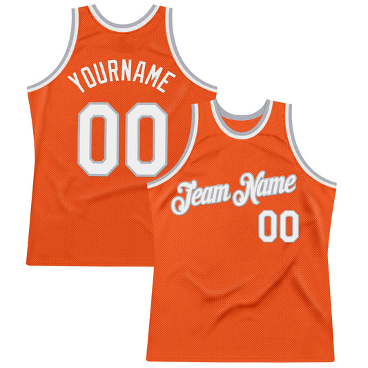 Custom Orange White-Gray Authentic Throwback Basketball Jersey - Main View