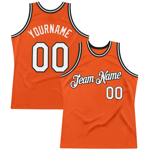 Custom Orange White-Black Authentic Throwback Basketball Jersey - Main View