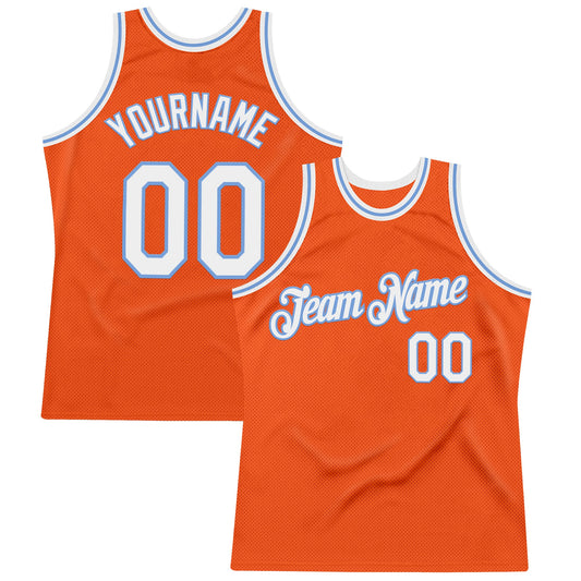 Custom Orange White-Light Blue Authentic Throwback Basketball Jersey - Main View