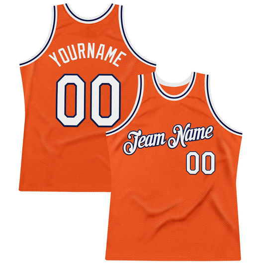 Custom Orange White-Navy Authentic Throwback Basketball Jersey - Main View