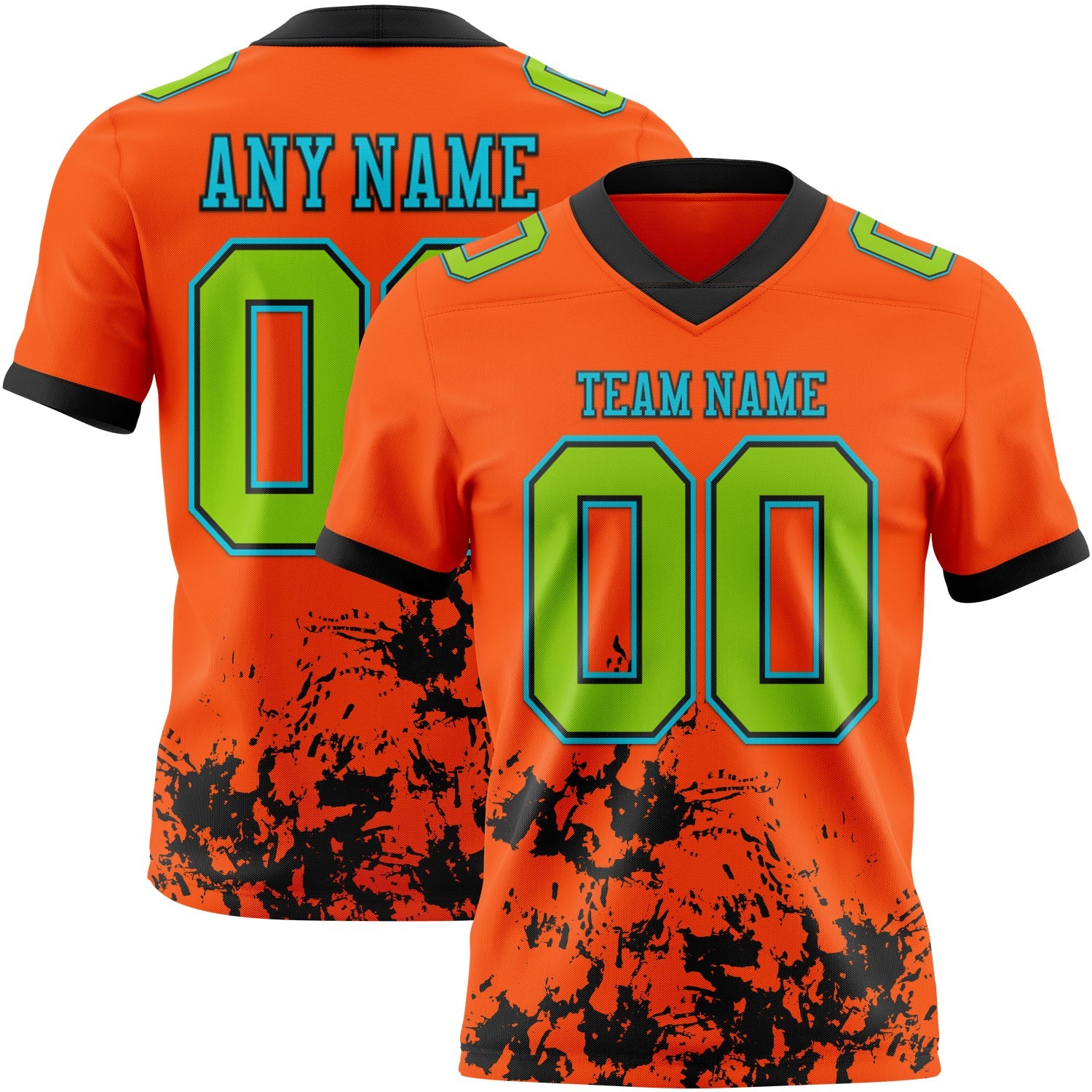 Custom Orange Neon Green Black-Lakes Blue 3D Pattern Splash Authentic Football Jersey - Main View