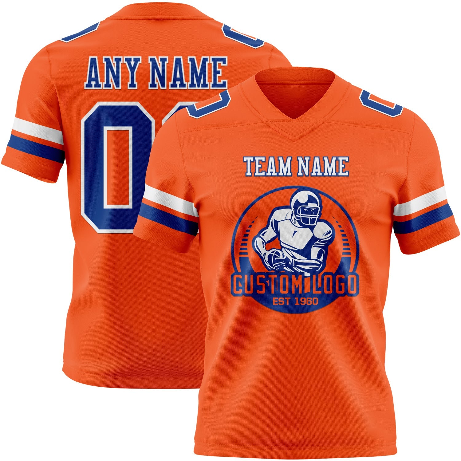 Custom Orange Royal-White Authentic Football Jersey view 2