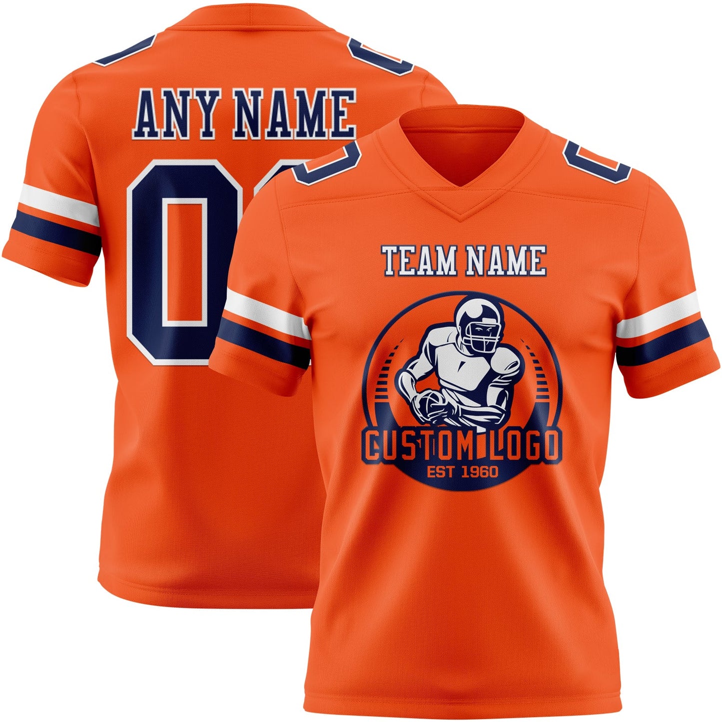 Custom Orange Navy-White Authentic Football Jersey view 2