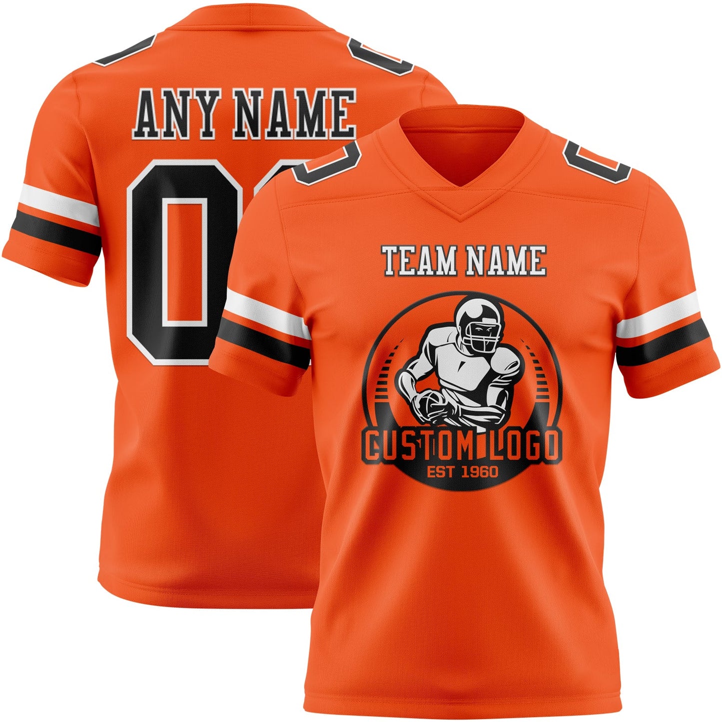 Custom Orange Black-White Authentic Football Jersey view 2