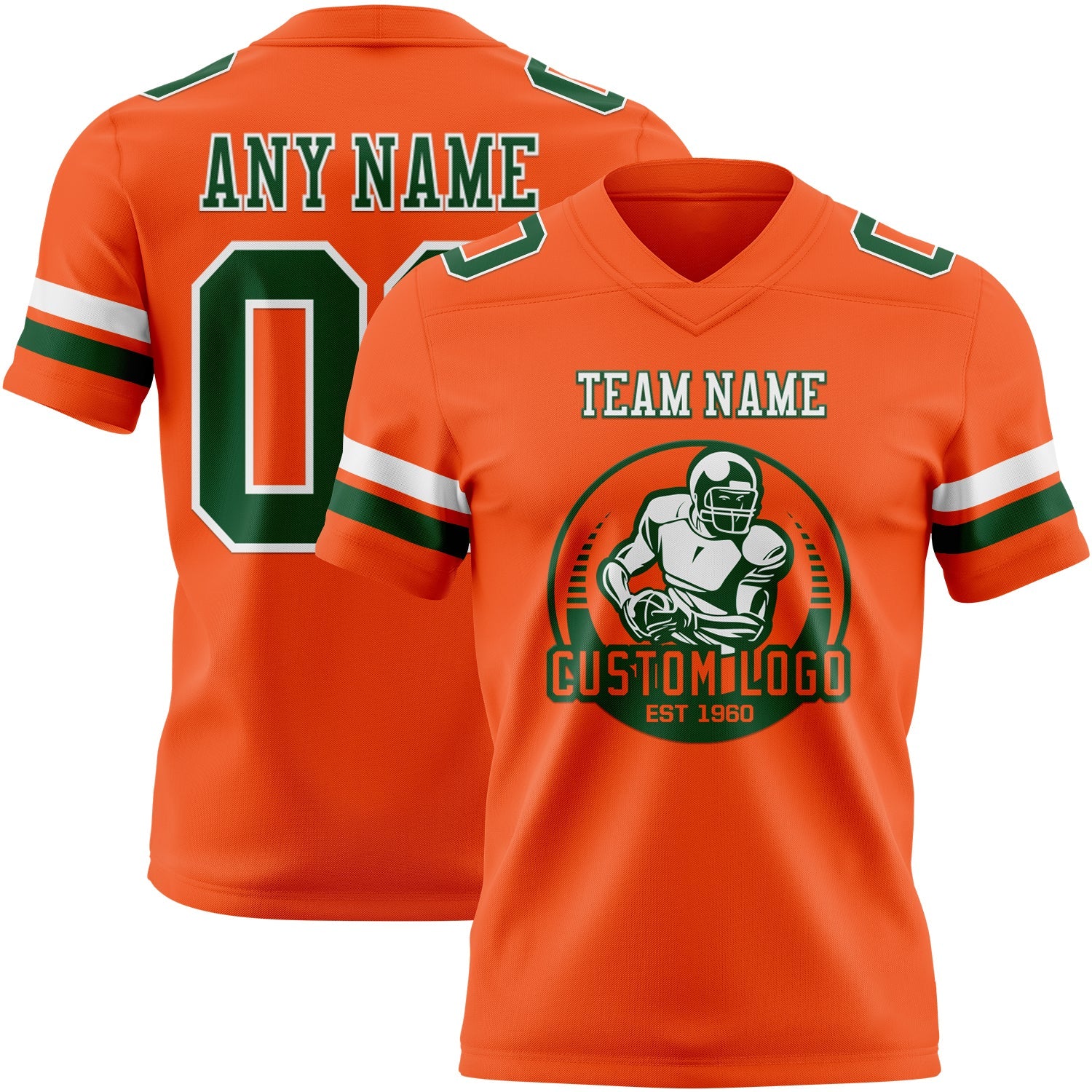 Custom Orange Green-White Authentic Football Jersey view 2
