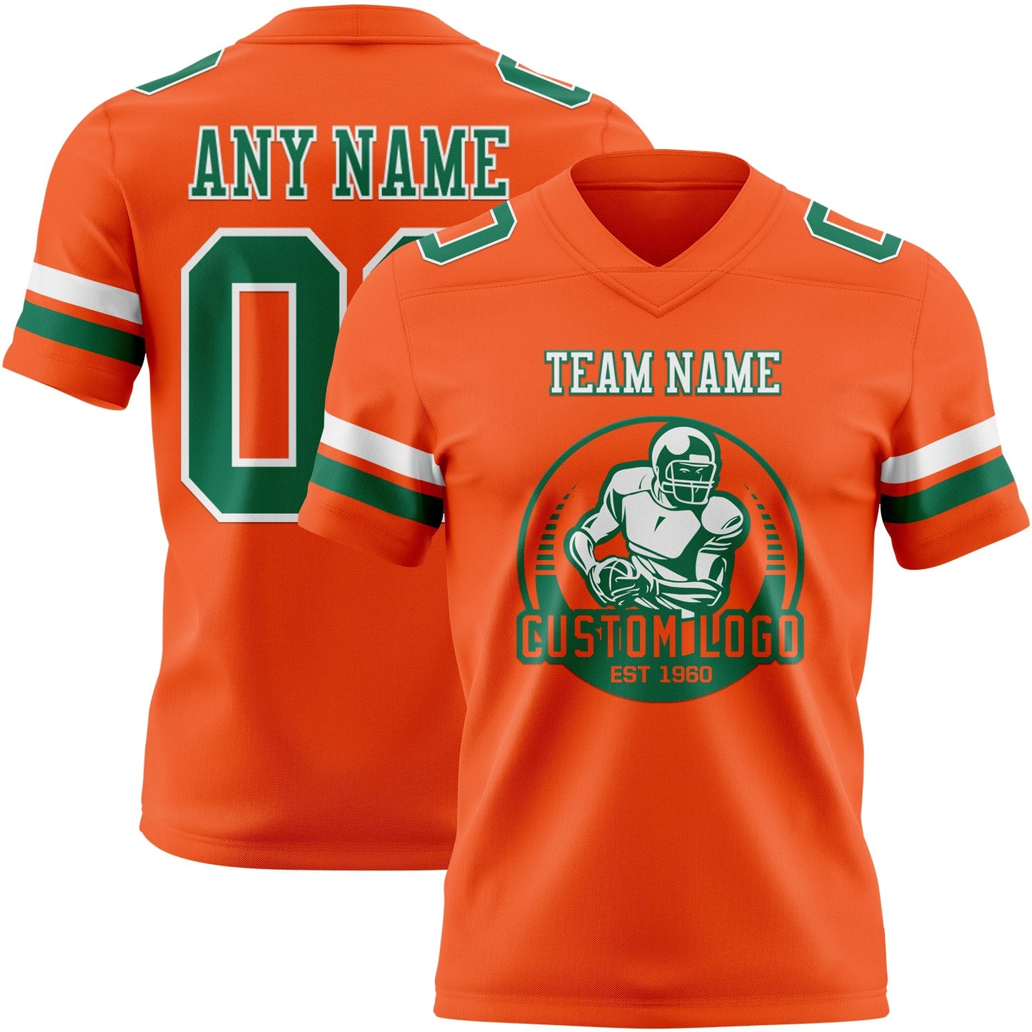 Custom Orange Kelly Green-White Authentic Football Jersey view 2