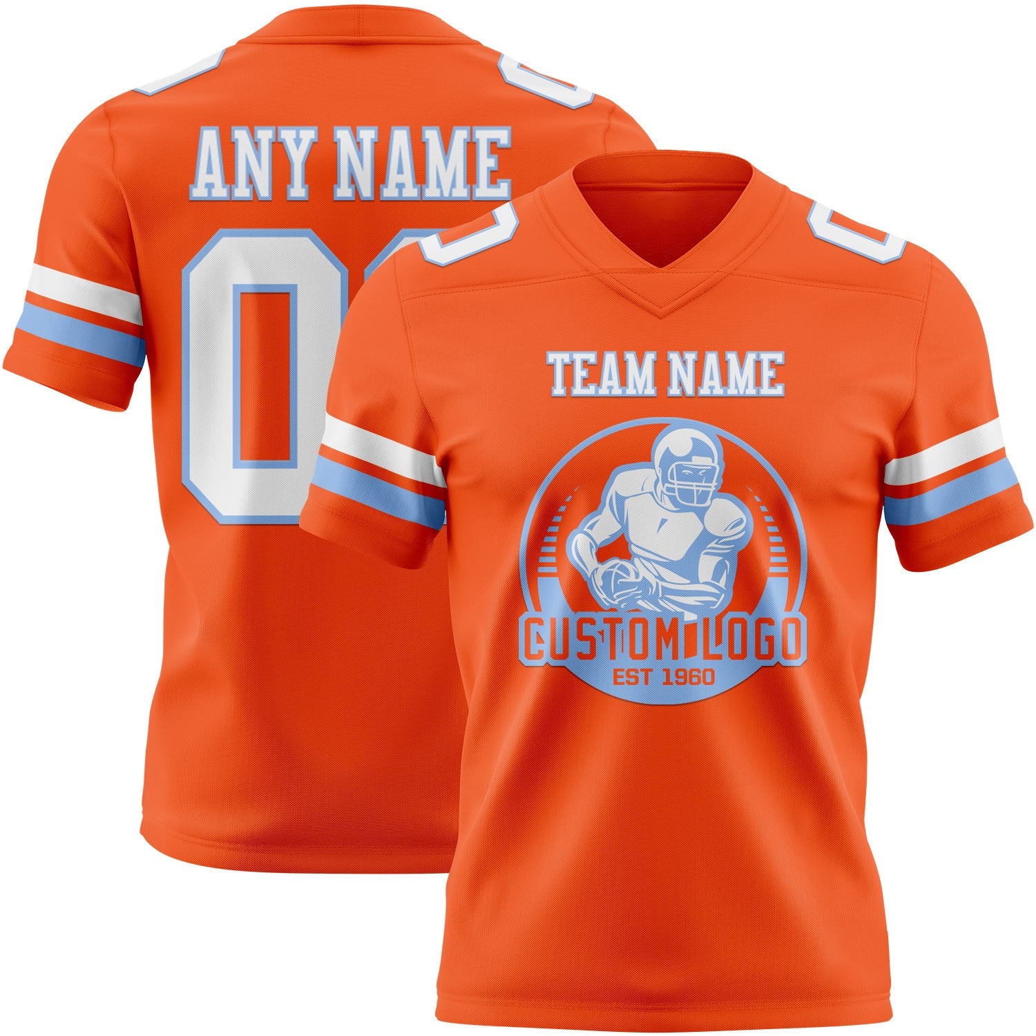 Custom Orange White-Light Blue Authentic Football Jersey view 2