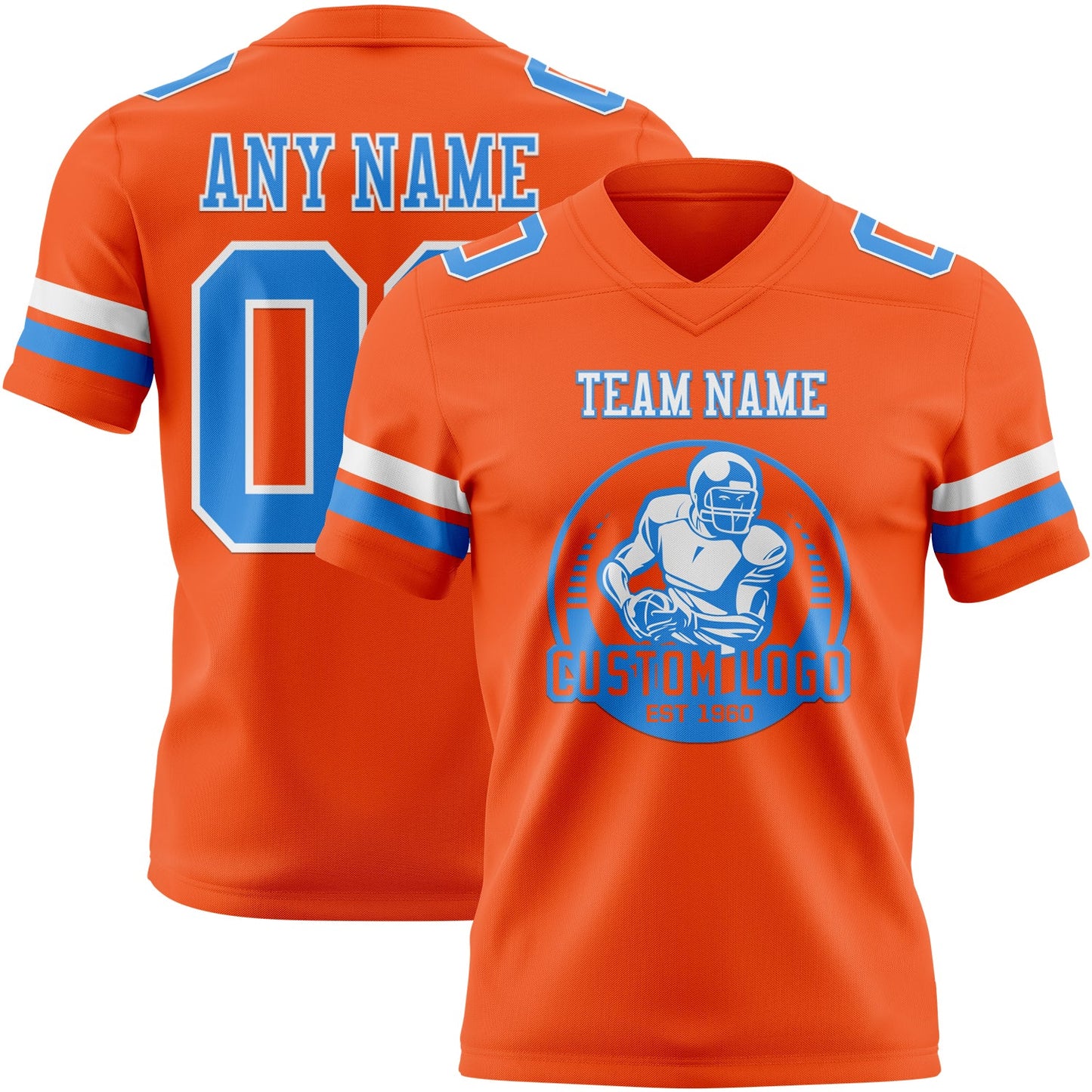 Custom Orange Powder Blue-White Authentic Football Jersey view 2
