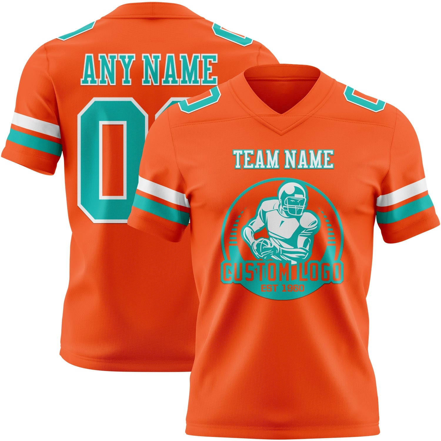 Custom Orange Aqua-White Authentic Football Jersey view 2