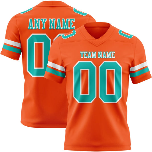 Custom Orange Aqua-White Authentic Football Jersey - Main View