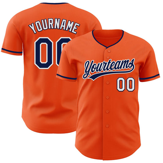 Custom Orange Navy-White Authentic Baseball Jersey - Main View