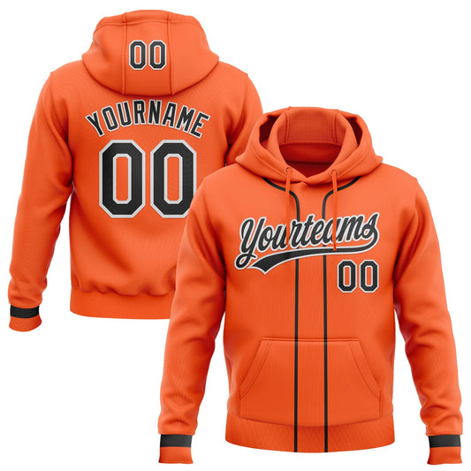 Custom Stitched Orange Black-White Baseball Pullover Sweatshirt Hoodie - Main View