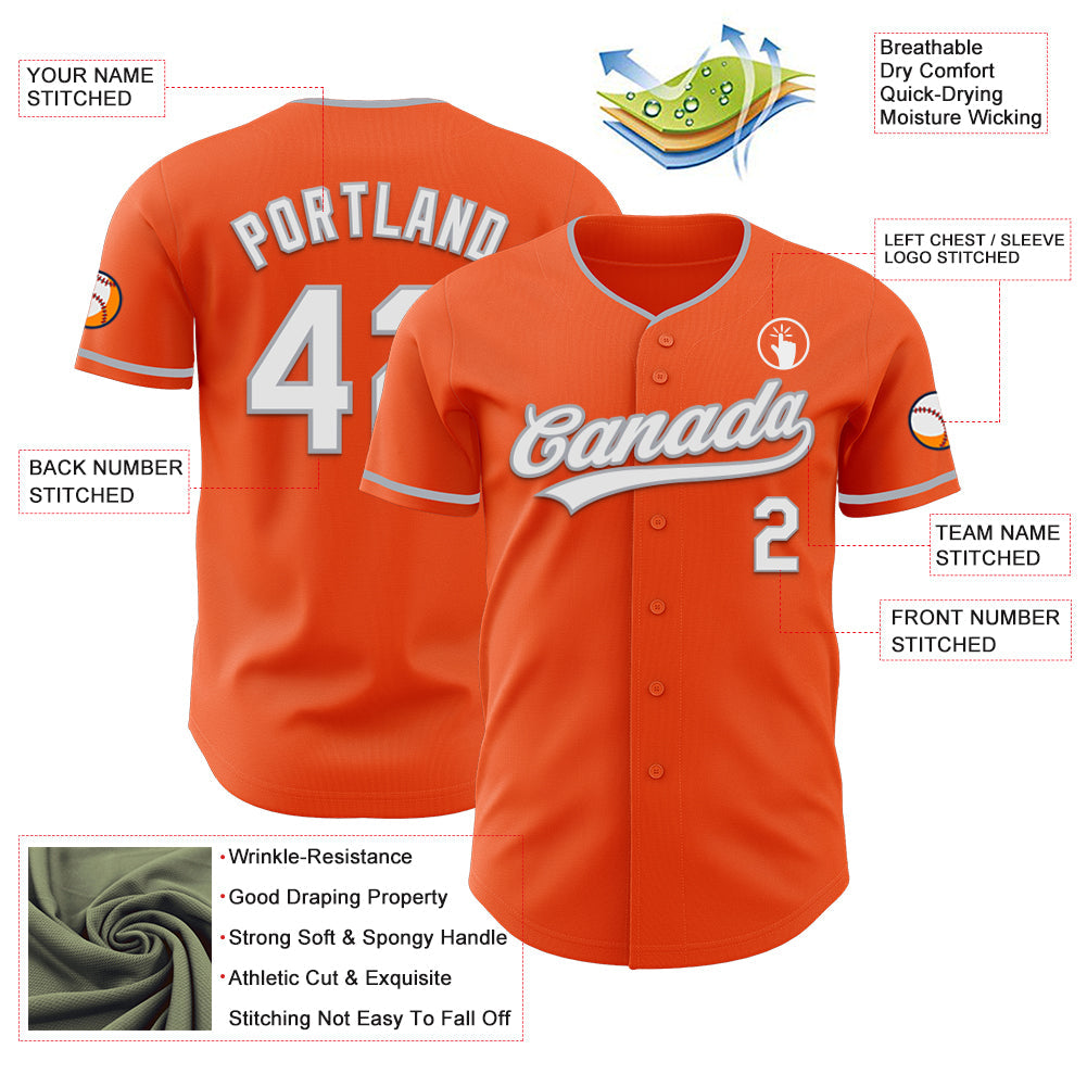Custom Orange White-Gray Authentic Baseball Jersey view 3