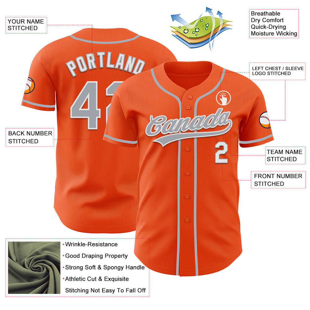 Custom Orange Gray-White Authentic Baseball Jersey view 3